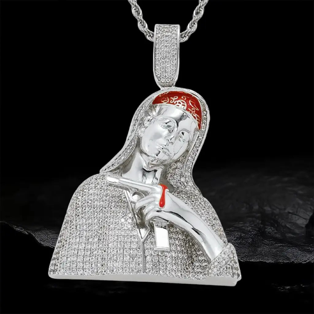 Iced Out Virgin Mary Gun Pendant BigBagBling