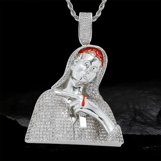 Iced Out Virgin Mary Gun Pendant BigBagBling