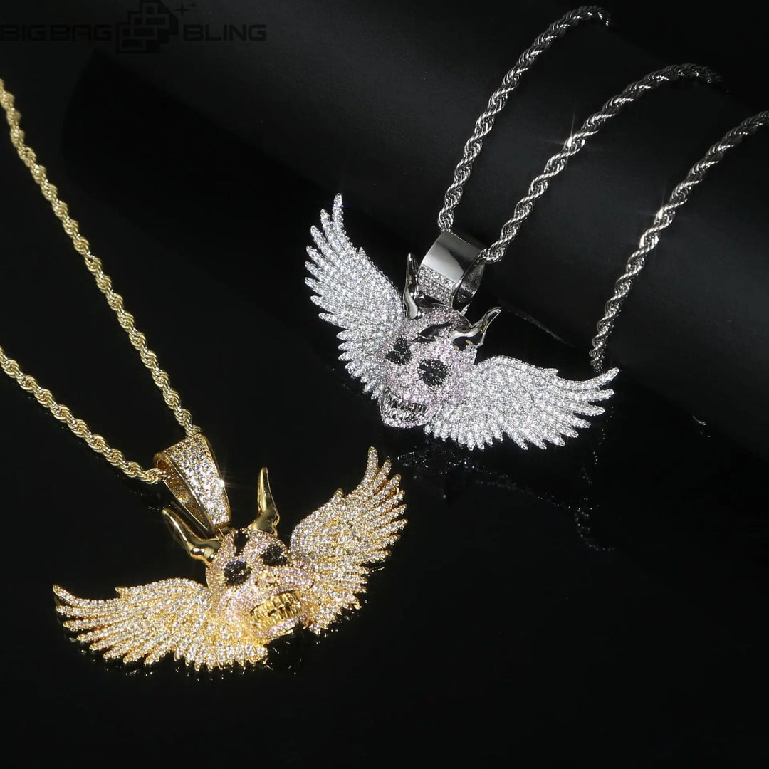 Iced Out Winged Skull Pendant BigBagBling