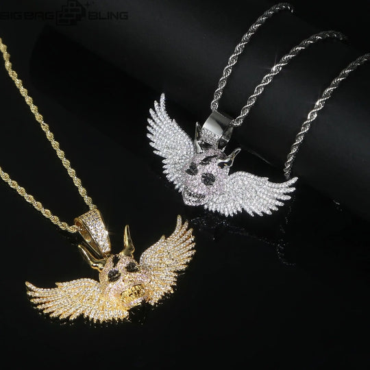 Iced Out Winged Skull Pendant BigBagBling