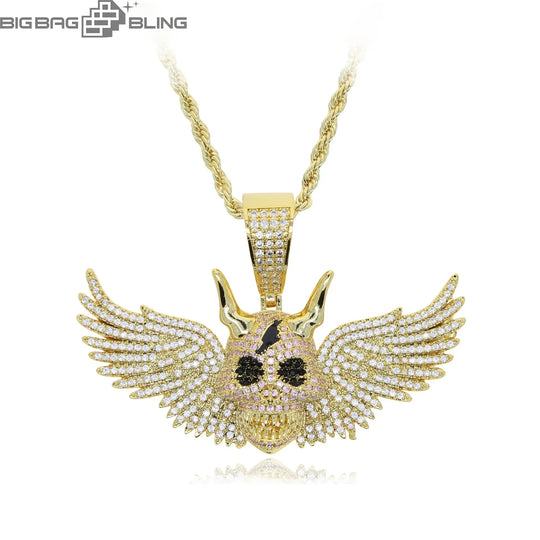 Iced Out Winged Skull Pendant BigBagBling