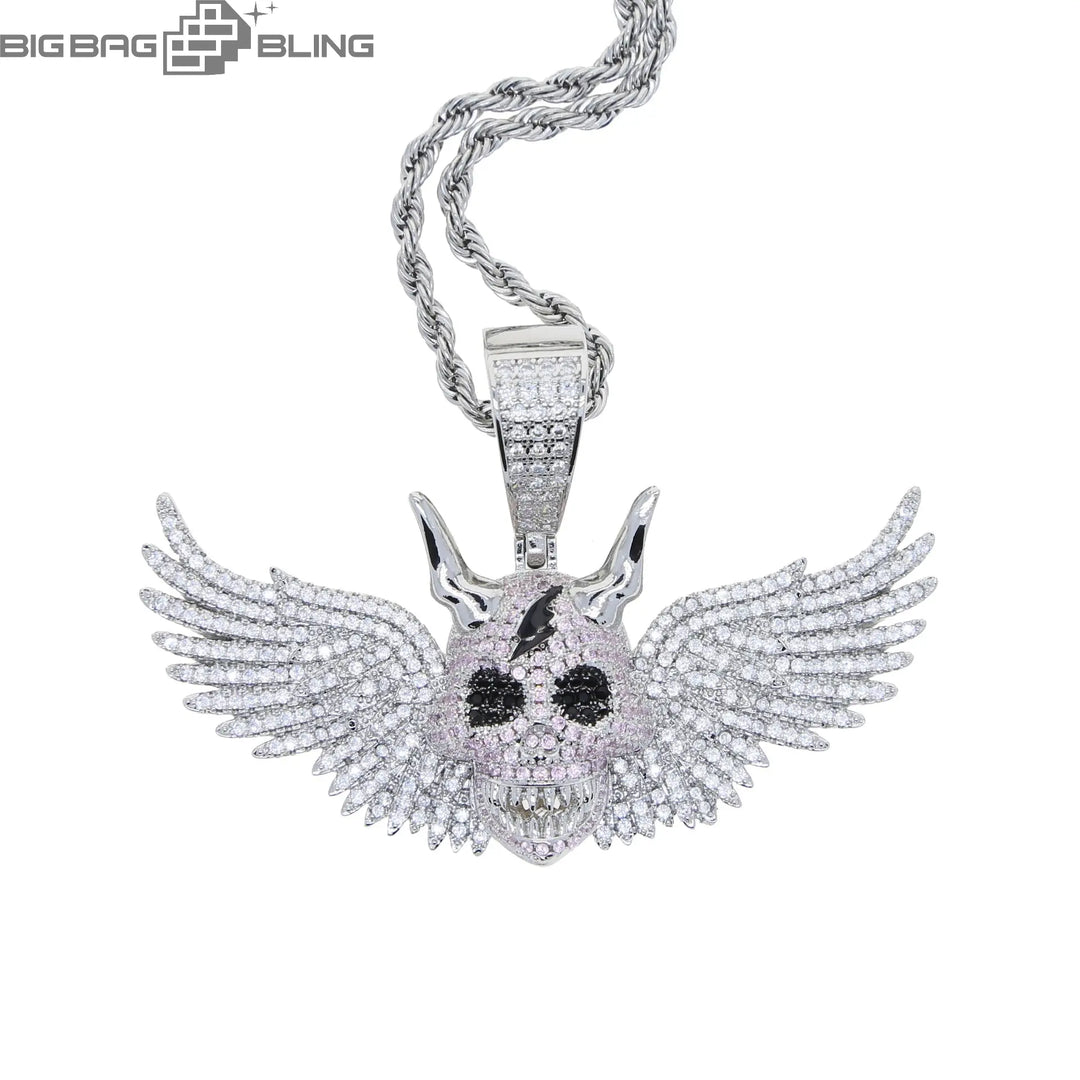 Iced Out Winged Skull Pendant BigBagBling