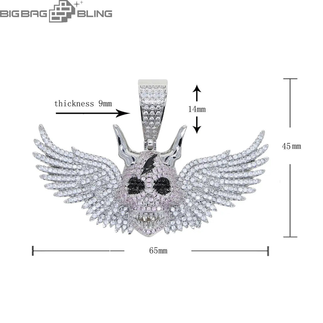 Iced Out Winged Skull Pendant BigBagBling