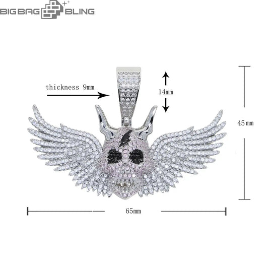 Iced Out Winged Skull Pendant BigBagBling
