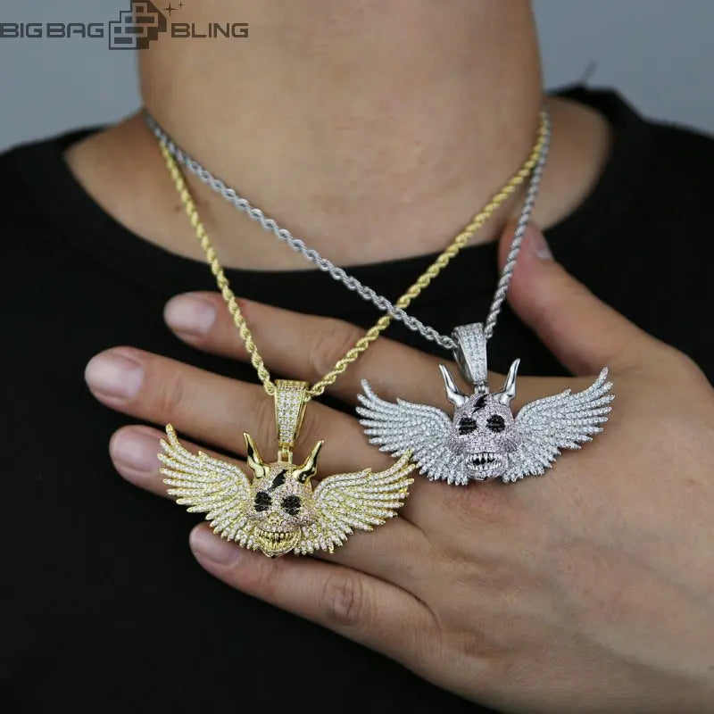 Iced Out Winged Skull Pendant BigBagBling