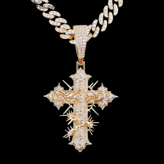 Iced Out cross with thorns Pendant BigBagBling