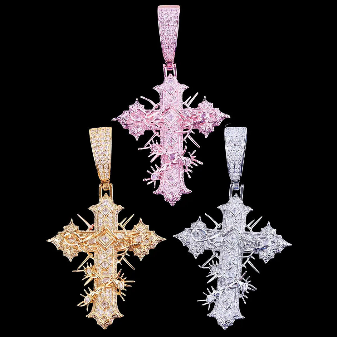 Iced Out cross with thorns Pendant BigBagBling