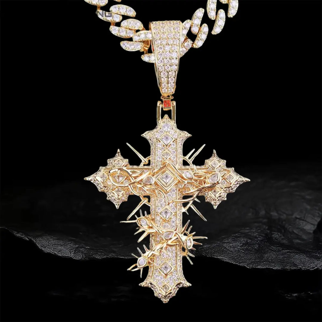 Iced Out cross with thorns Pendant BigBagBling