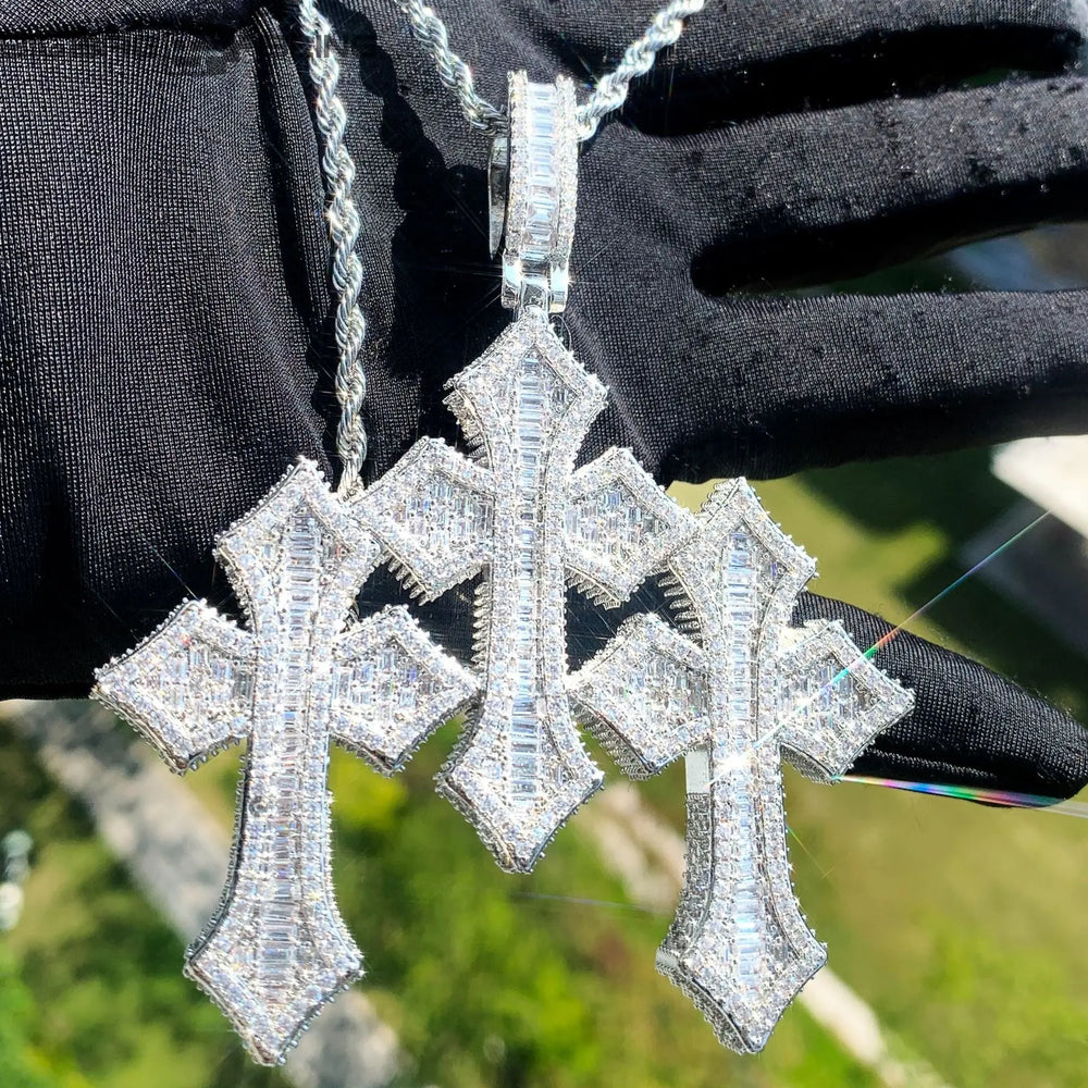 Iced Triple Cross Pendant BigBagBling