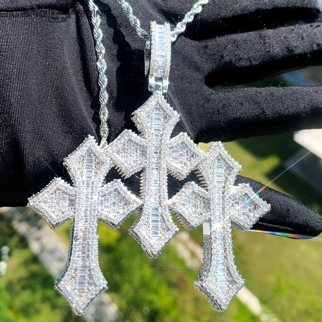 Iced Triple Cross Pendant BigBagBling