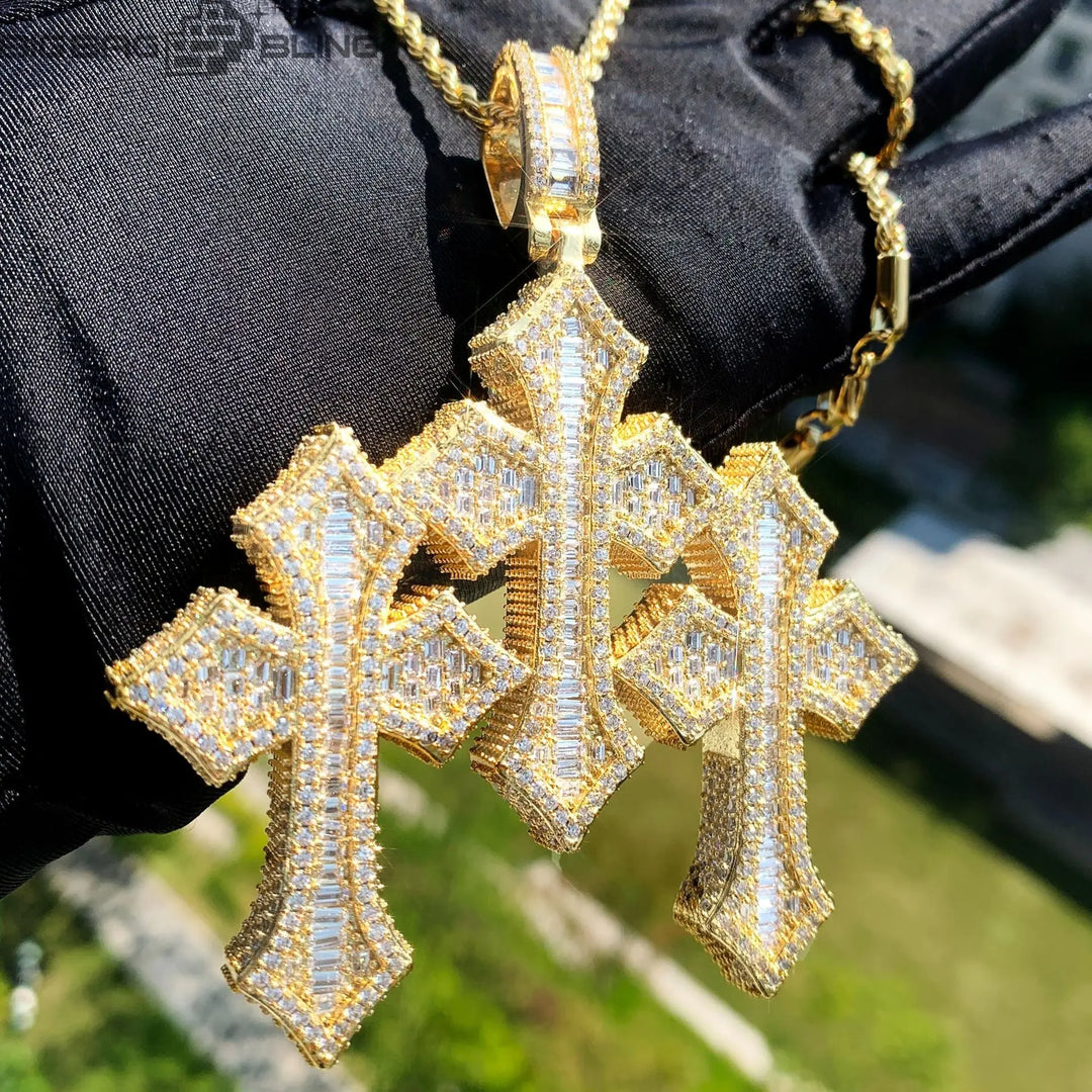 Iced Triple Cross Pendant BigBagBling
