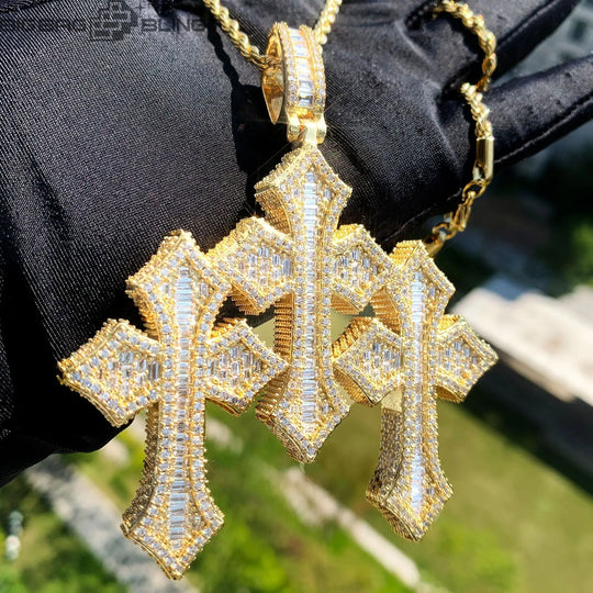 Iced Triple Cross Pendant BigBagBling