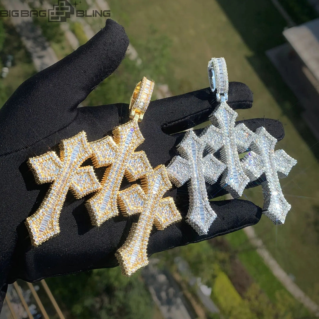 Iced Triple Cross Pendant BigBagBling