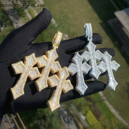 Iced Triple Cross Pendant BigBagBling