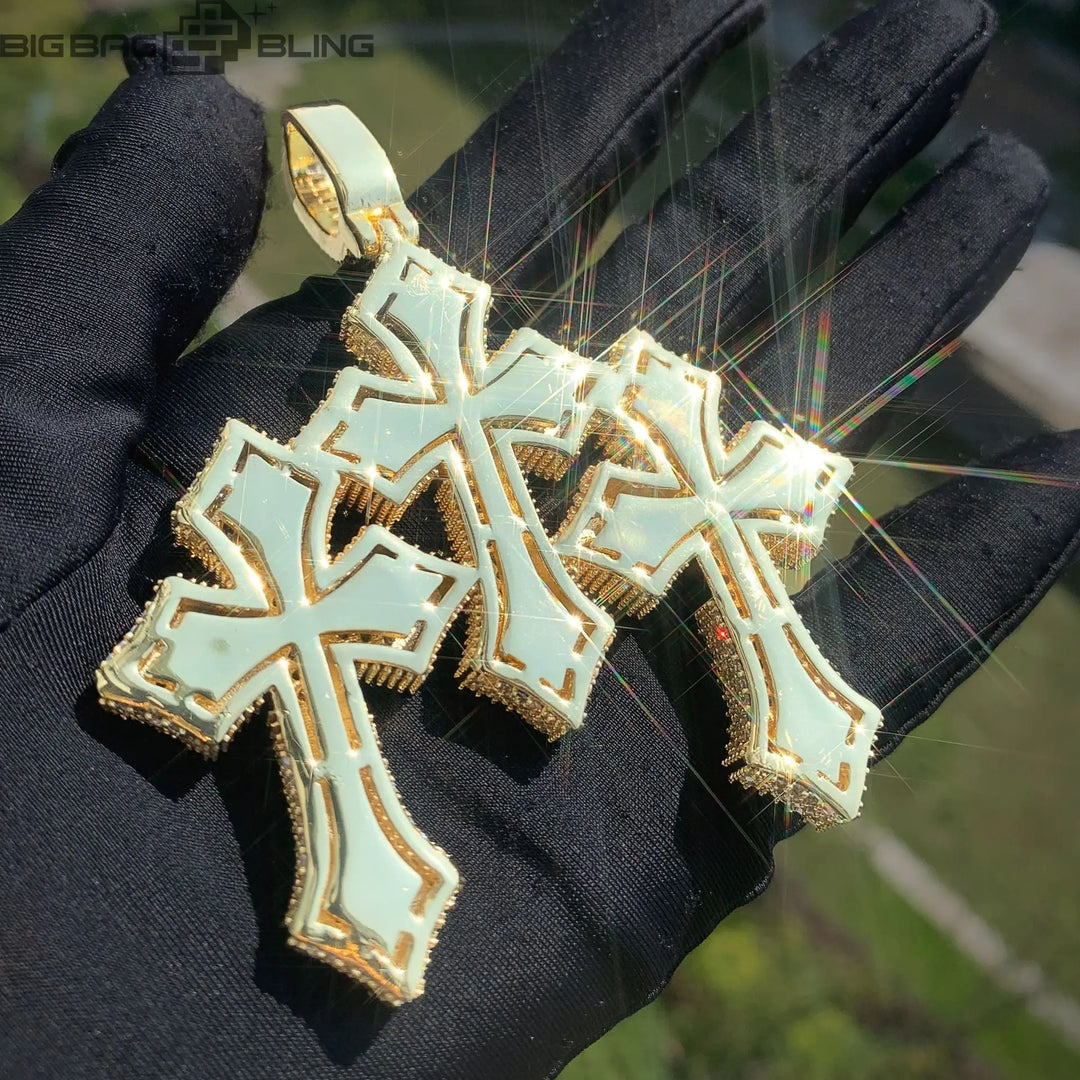 Iced Triple Cross Pendant BigBagBling