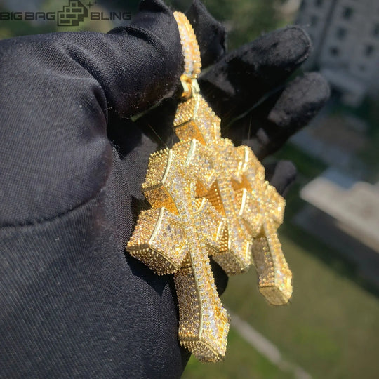 Iced Triple Cross Pendant BigBagBling