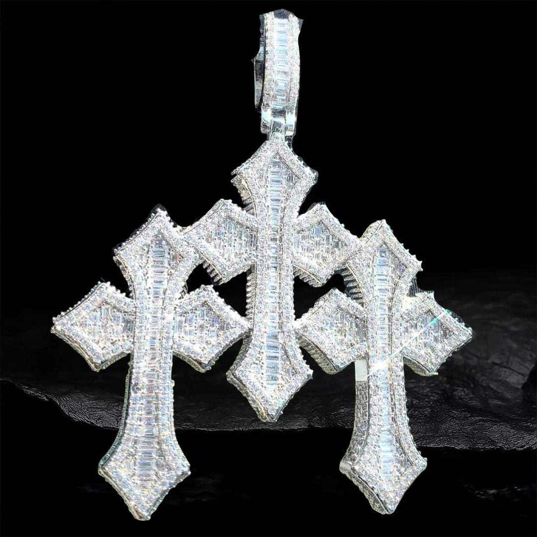 Iced Triple Cross Pendant BigBagBling