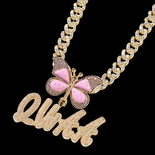 Iced out Custom Butterfly shape letter Pendant BigBagBling