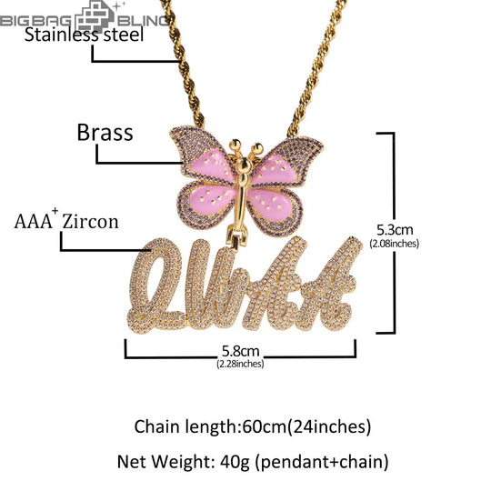 Iced out Custom Butterfly shape letter Pendant BigBagBling
