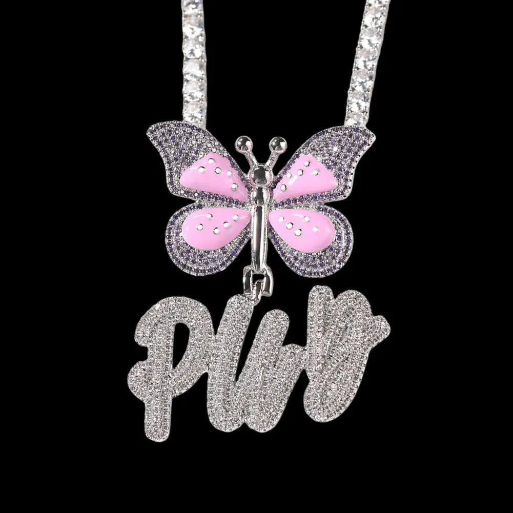 Iced out Custom Butterfly shape letter Pendant BigBagBling