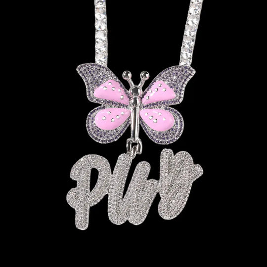 Iced out Custom Butterfly shape letter Pendant BigBagBling