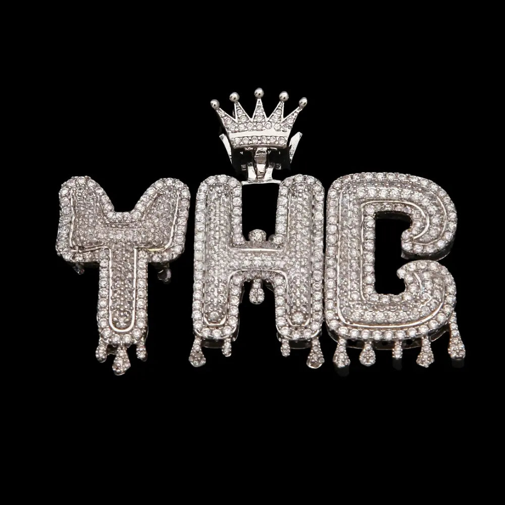 Iced out Custom Crown Letter Pendant BigBagBling