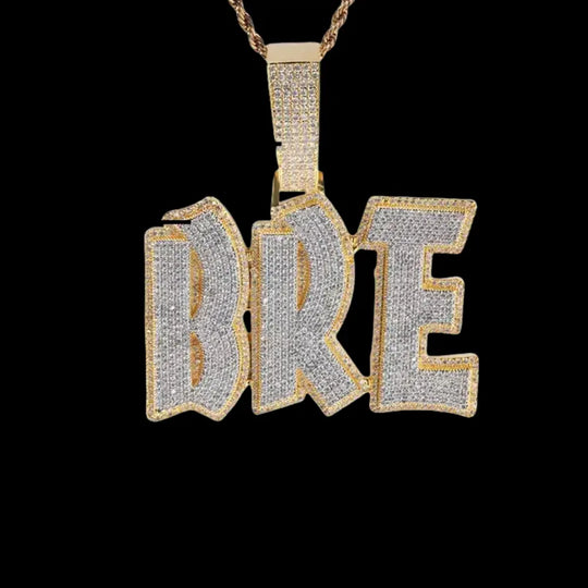 Iced out Custom Double Layer Bold Letters Name/Number Pendant BigBagBling
