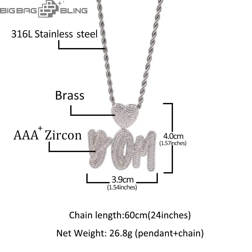 Iced out Custom Heart buckle letter Pendant BigBagBling