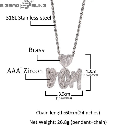 Iced out Custom Heart buckle letter Pendant BigBagBling