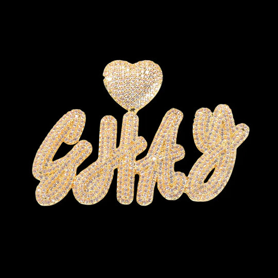 Iced out Custom Heart buckle letter Pendant BigBagBling