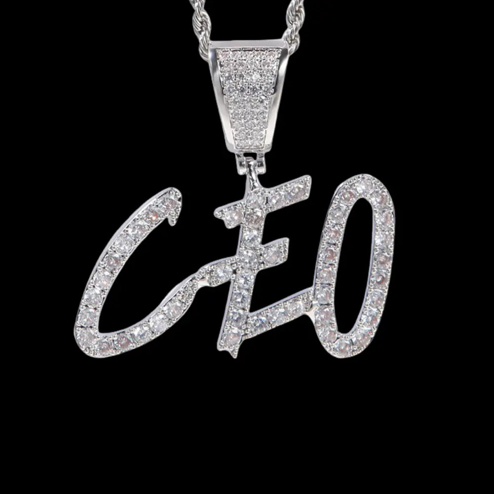 Iced out Custom Name Cursive Letters Pendant BigBagBling