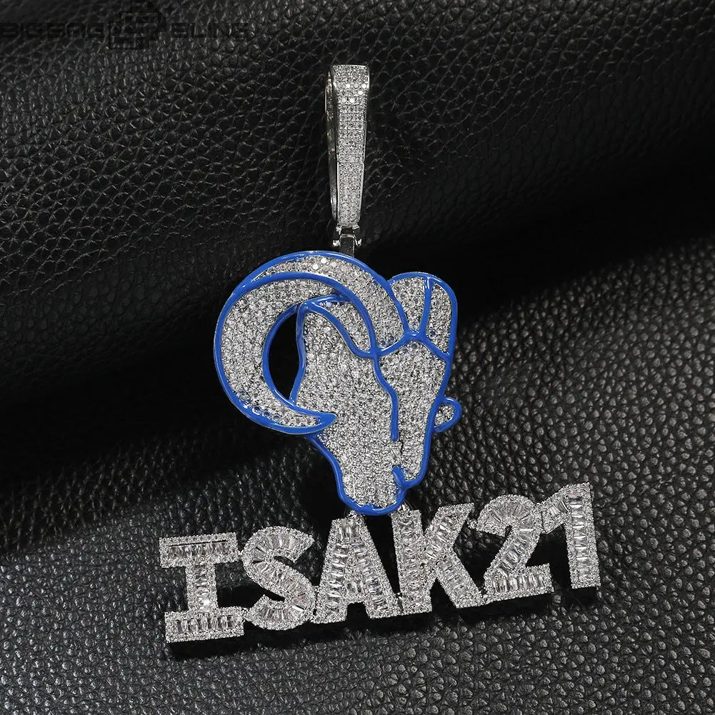 Iced out Custom goat head letter Pendant BigBagBling
