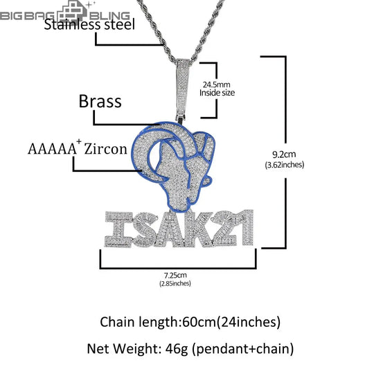 Iced out Custom goat head letter Pendant BigBagBling
