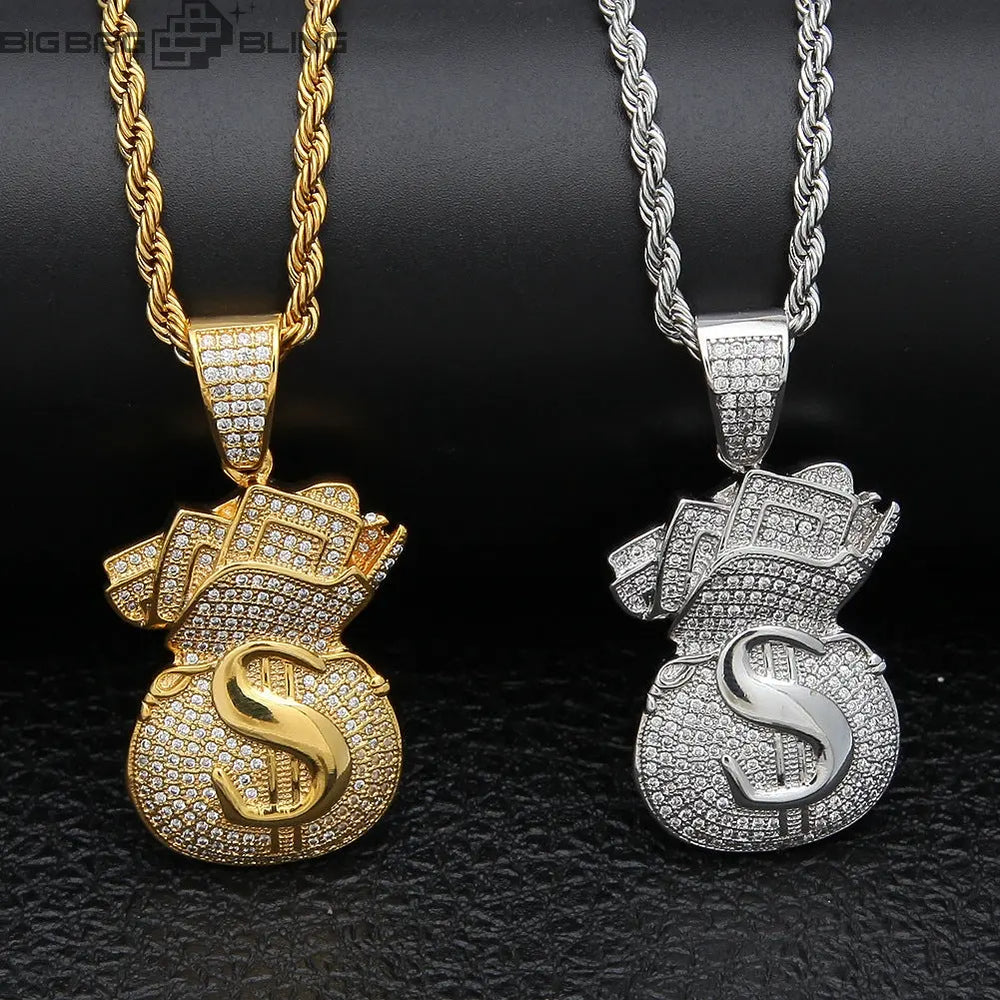 Iced out Dollar money bag Pendant BigBagBling
