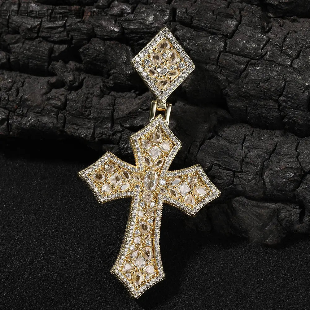 Iced out Elliptical cross Pendant BigBagBling