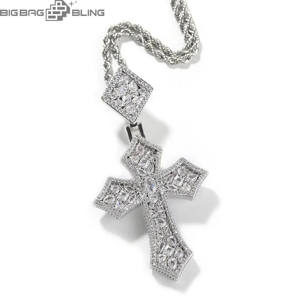 Iced out Elliptical cross Pendant BigBagBling