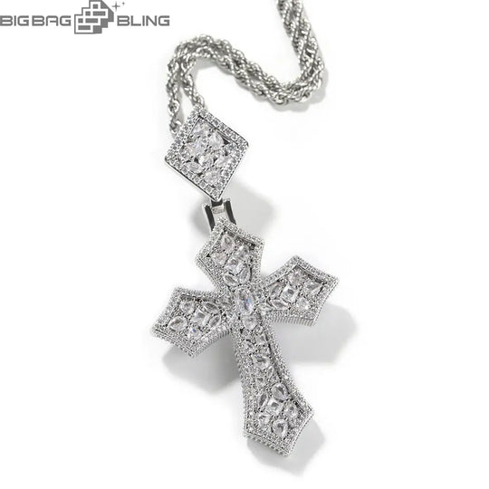Iced out Elliptical cross Pendant BigBagBling