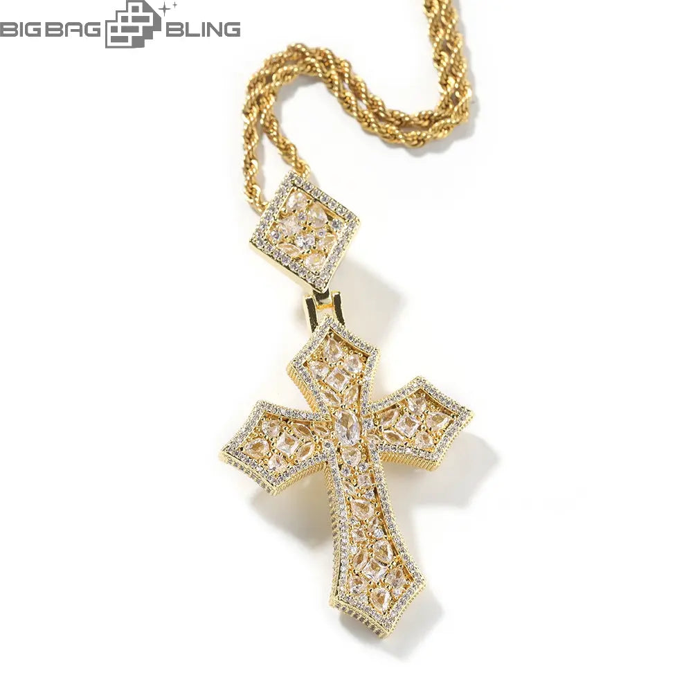 Iced out Elliptical cross Pendant BigBagBling