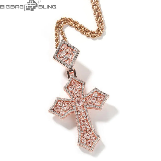 Iced out Elliptical cross Pendant BigBagBling