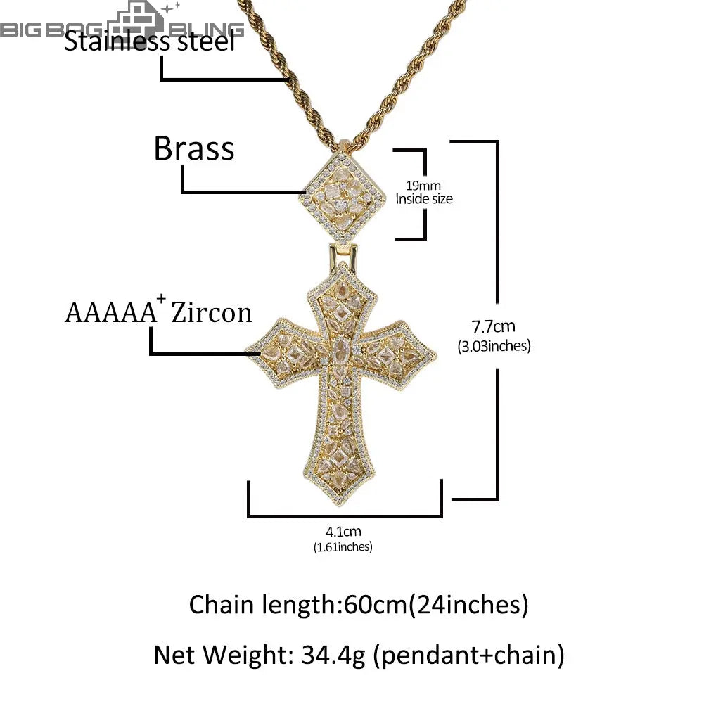 Iced out Elliptical cross Pendant BigBagBling