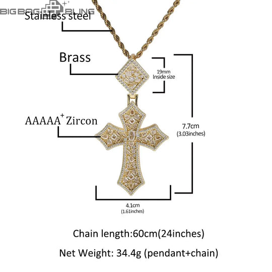 Iced out Elliptical cross Pendant BigBagBling