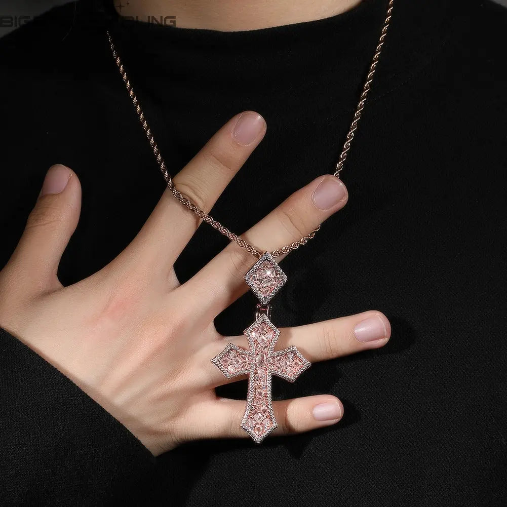 Iced out Elliptical cross Pendant BigBagBling