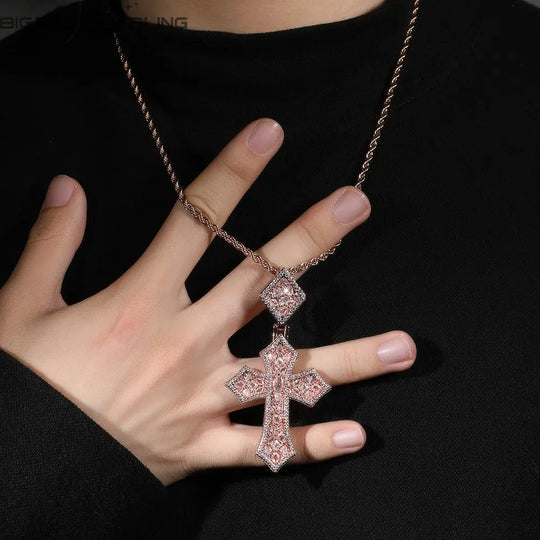 Iced out Elliptical cross Pendant BigBagBling
