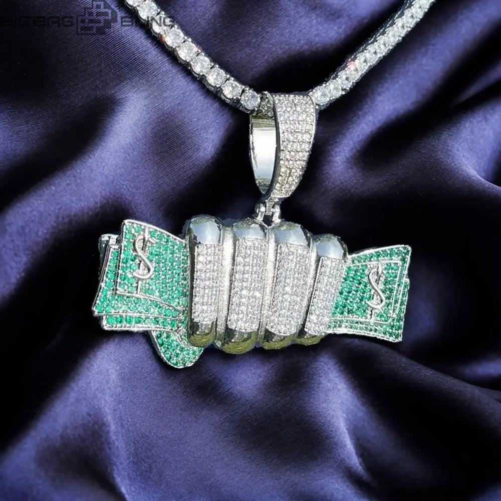 Iced out Holding US dollars Pendant BigBagBling