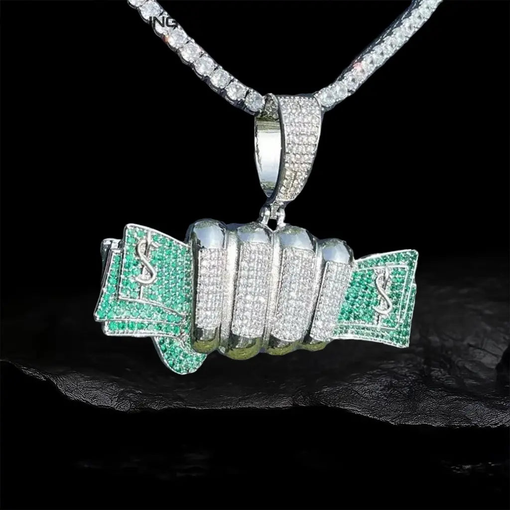 Iced out Holding US dollars Pendant BigBagBling