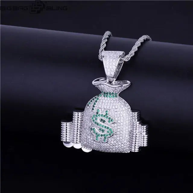 Iced out Lucky money bag Pendant BigBagBling