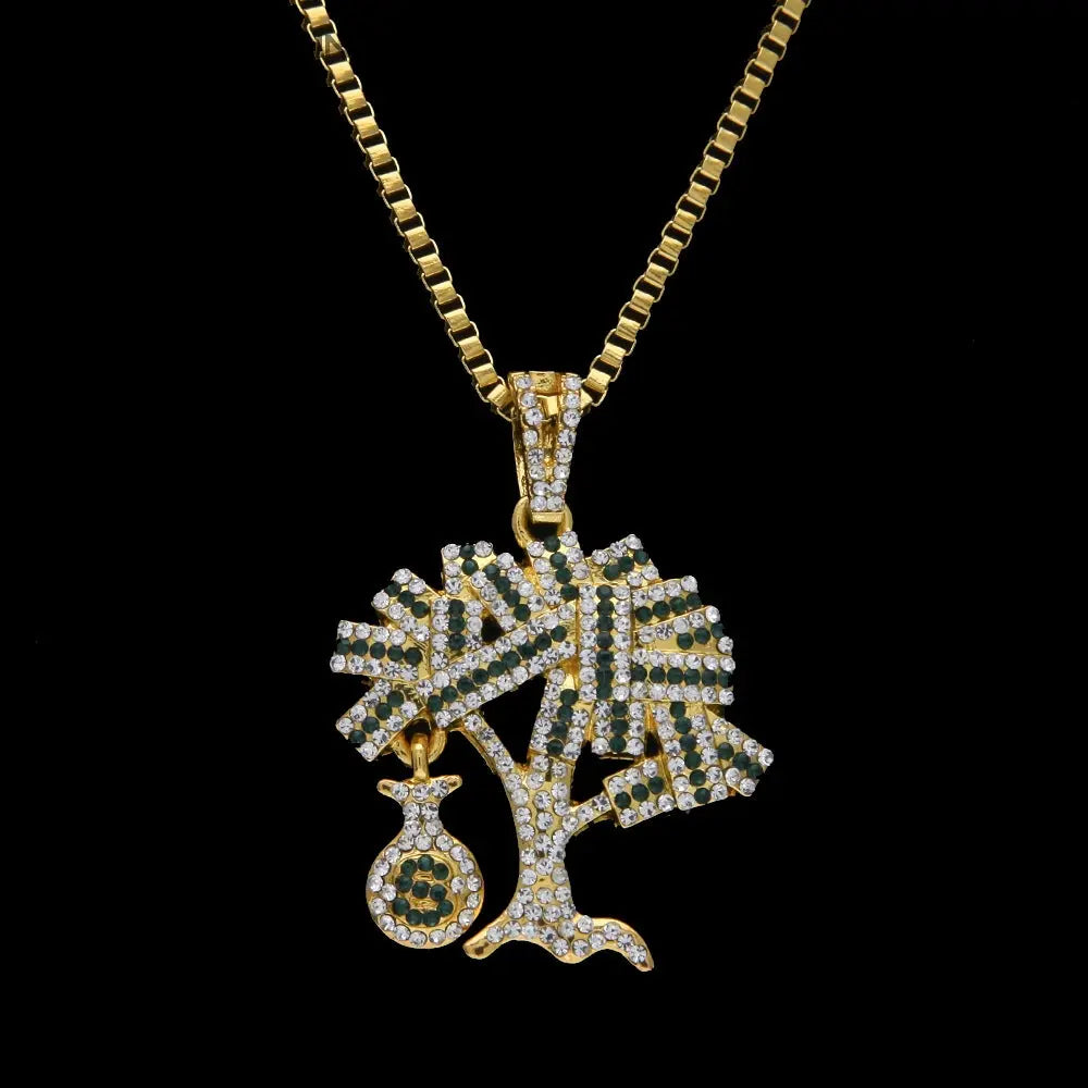 Iced out Money bag tree Pendant BigBagBling