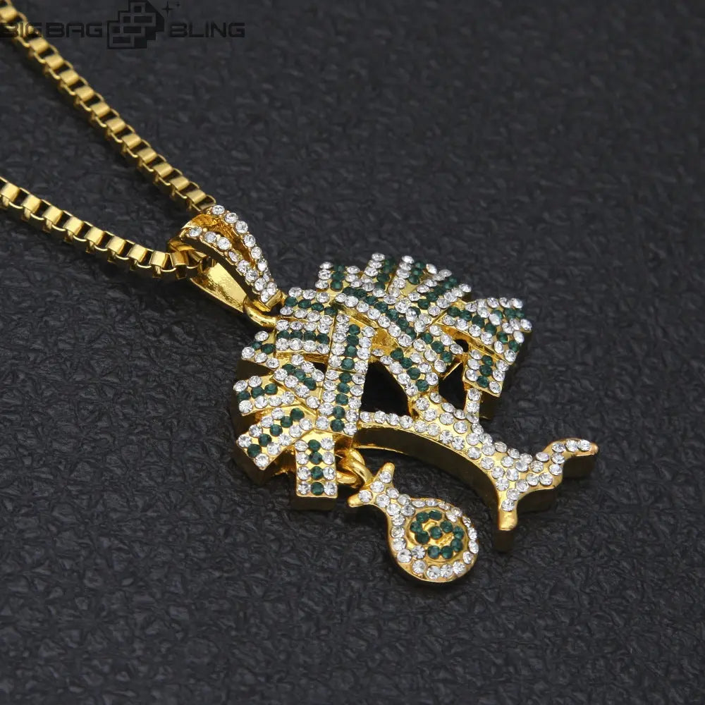 Iced out Money bag tree Pendant BigBagBling