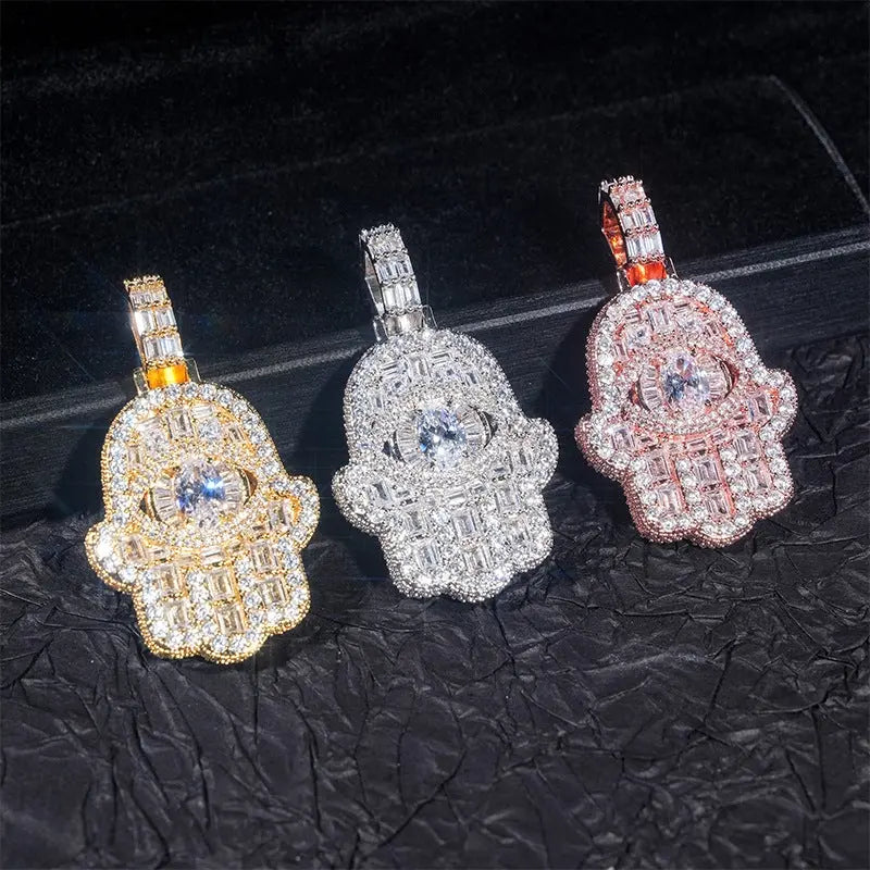 Iced out Palm-shaped devil's eye Pendant BigBagBling