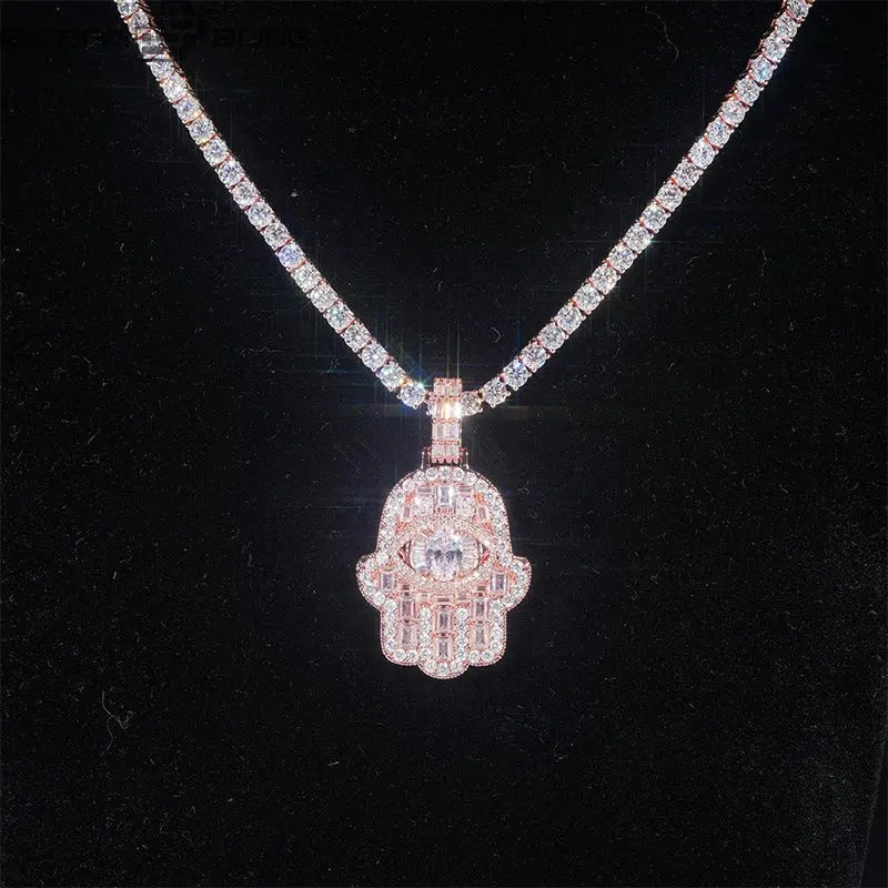 Iced out Palm-shaped devil's eye Pendant BigBagBling